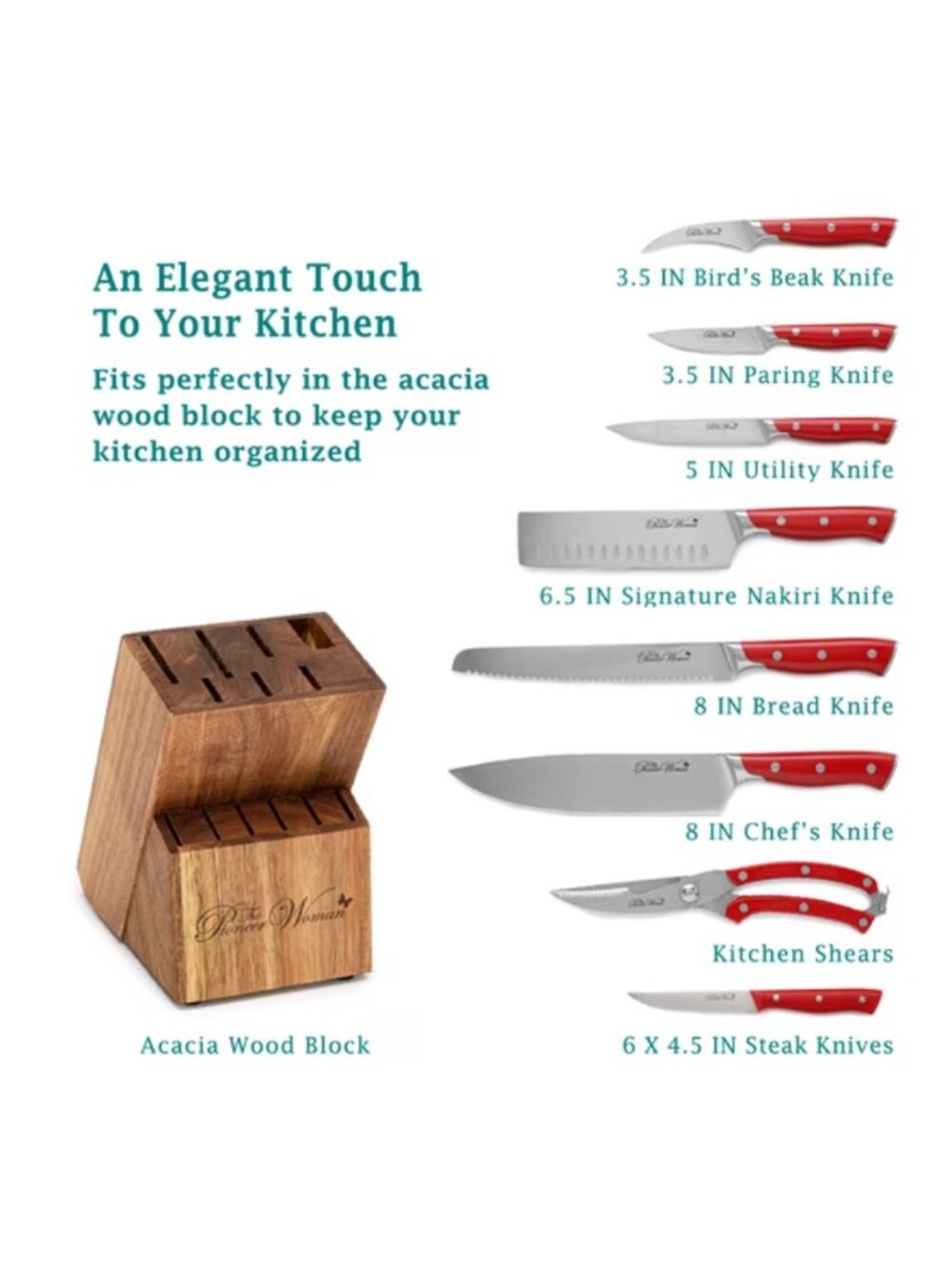 The Pioneer Woman Home Red Signature 14-Piece Stainless Steel Knife Block Set - Picture 4 of 5